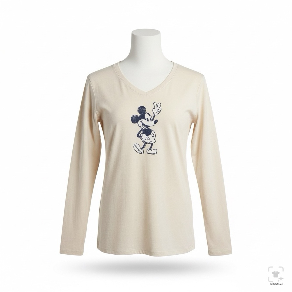 Life Is Good Steamboat Mickey Mouse V-Neck T-Shirt Women's Beige
